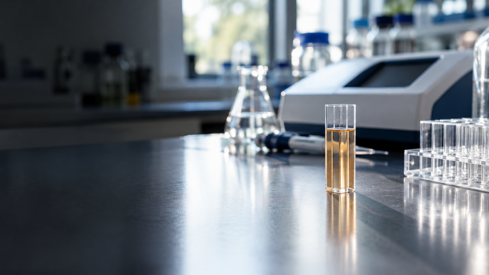 Optical cuvette and analytical instrument on a laboratory bench